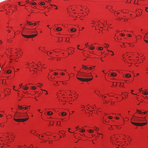 Primark Girls Red Geometric Cotton Pullover T-Shirt Size 3-4 Years Crew Neck Pullover - Cute Monsters