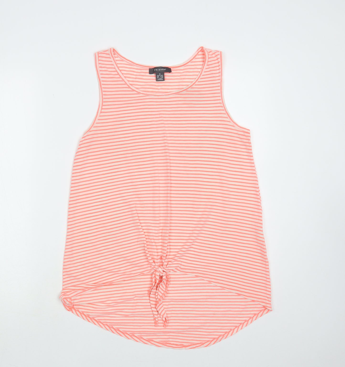 Primark Womens Pink Striped Cotton Basic Tank Size 10 Round Neck - Knot Detail