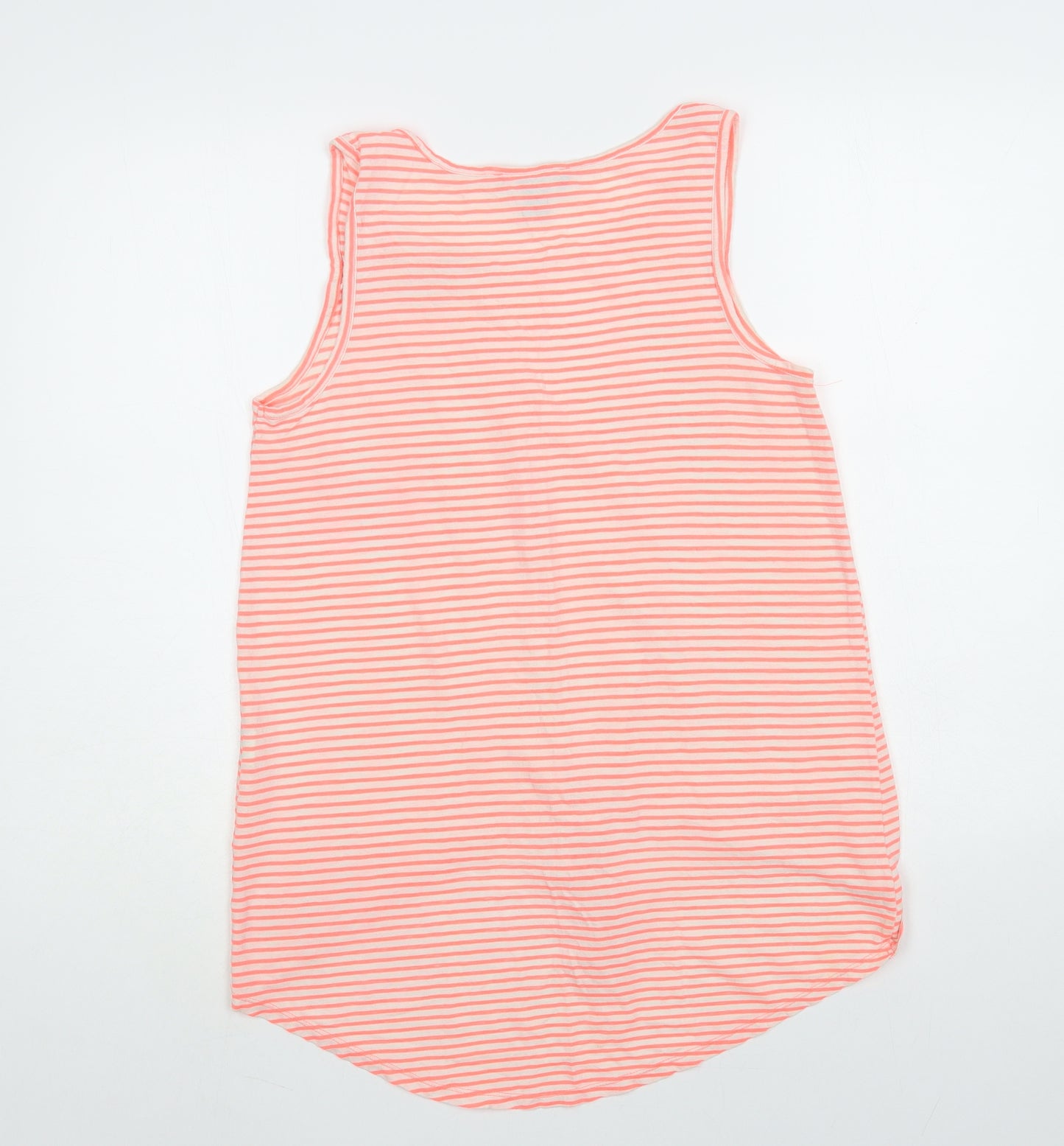 Primark Womens Pink Striped Cotton Basic Tank Size 10 Round Neck - Knot Detail