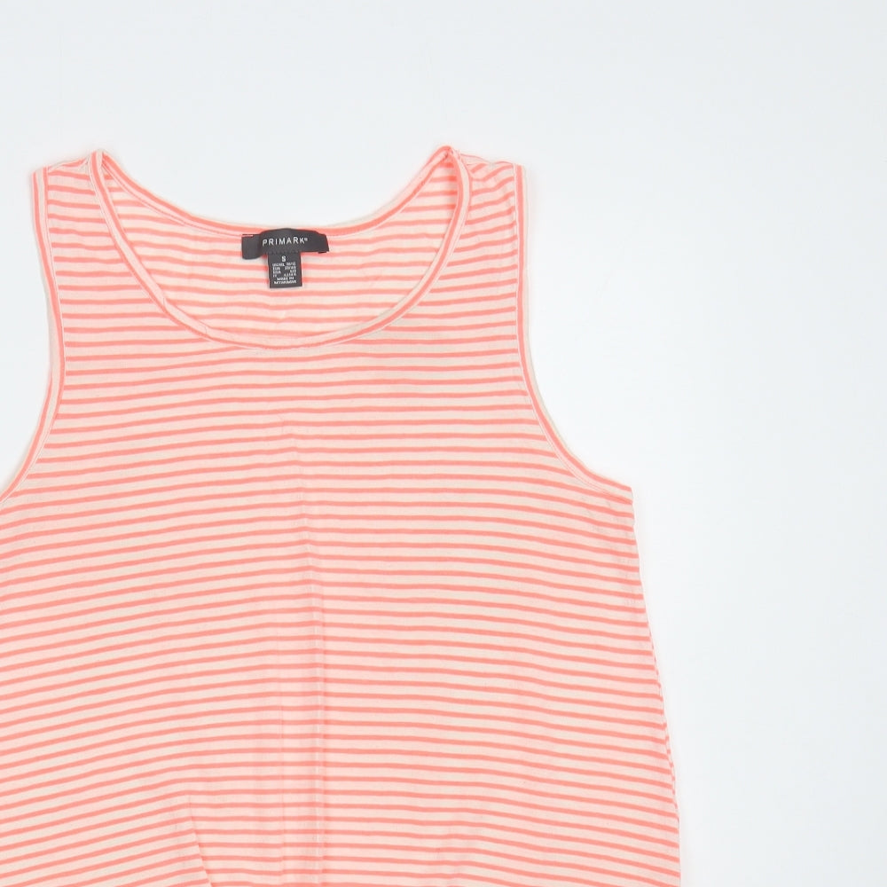 Primark Womens Pink Striped Cotton Basic Tank Size 10 Round Neck - Knot Detail