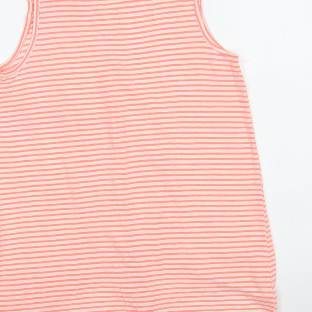 Primark Womens Pink Striped Cotton Basic Tank Size 10 Round Neck - Knot Detail