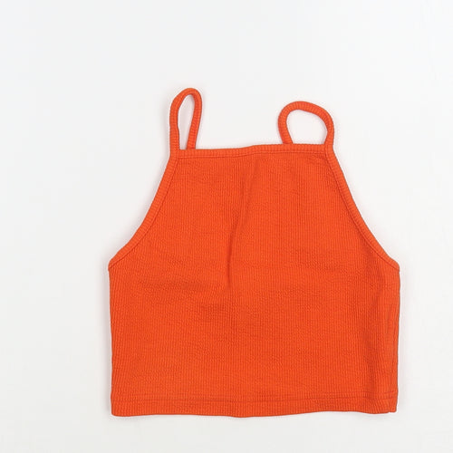 New Look Womens Orange Cotton Cropped Tank Size 8 Square Neck