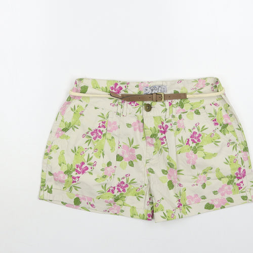 MODO Womens Ivory Floral Cotton Hot Pants Shorts Size 8 L3 in Regular Button