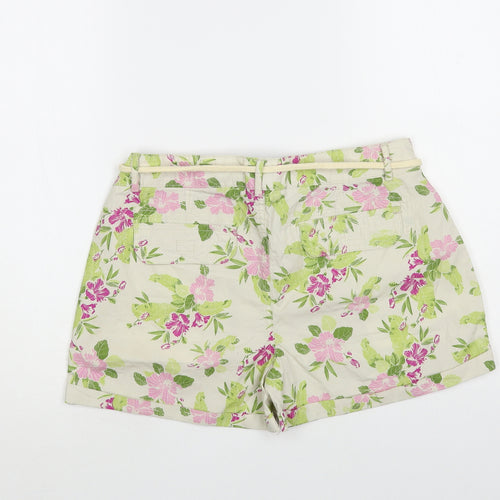 MODO Womens Ivory Floral Cotton Hot Pants Shorts Size 8 L3 in Regular Button