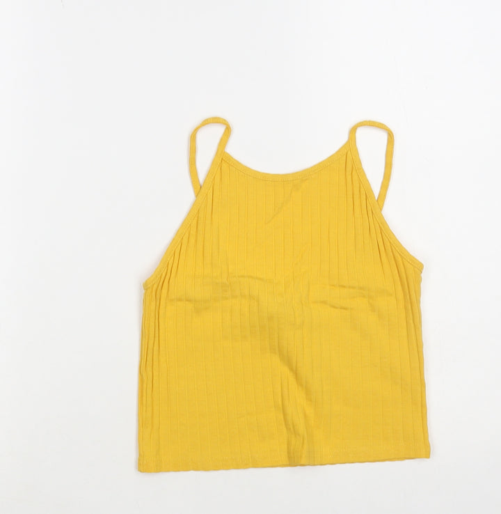 New Look Womens Yellow Cotton Cropped Tank Size 8 Round Neck