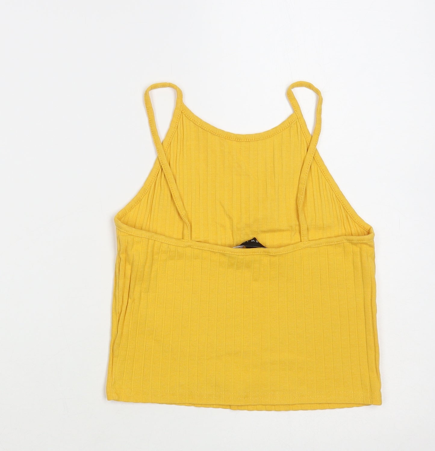 New Look Womens Yellow Cotton Cropped Tank Size 8 Round Neck