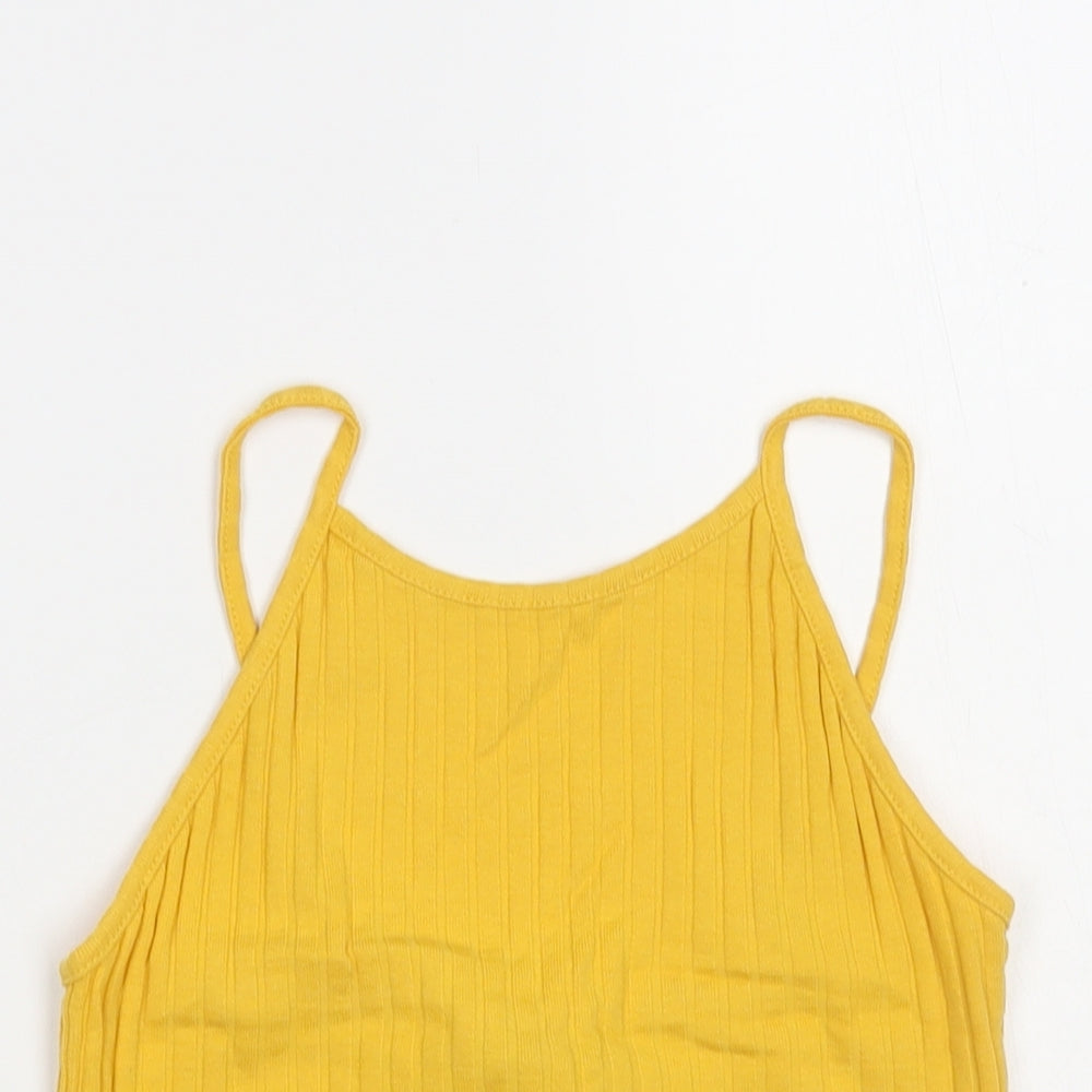 New Look Womens Yellow Cotton Cropped Tank Size 8 Round Neck