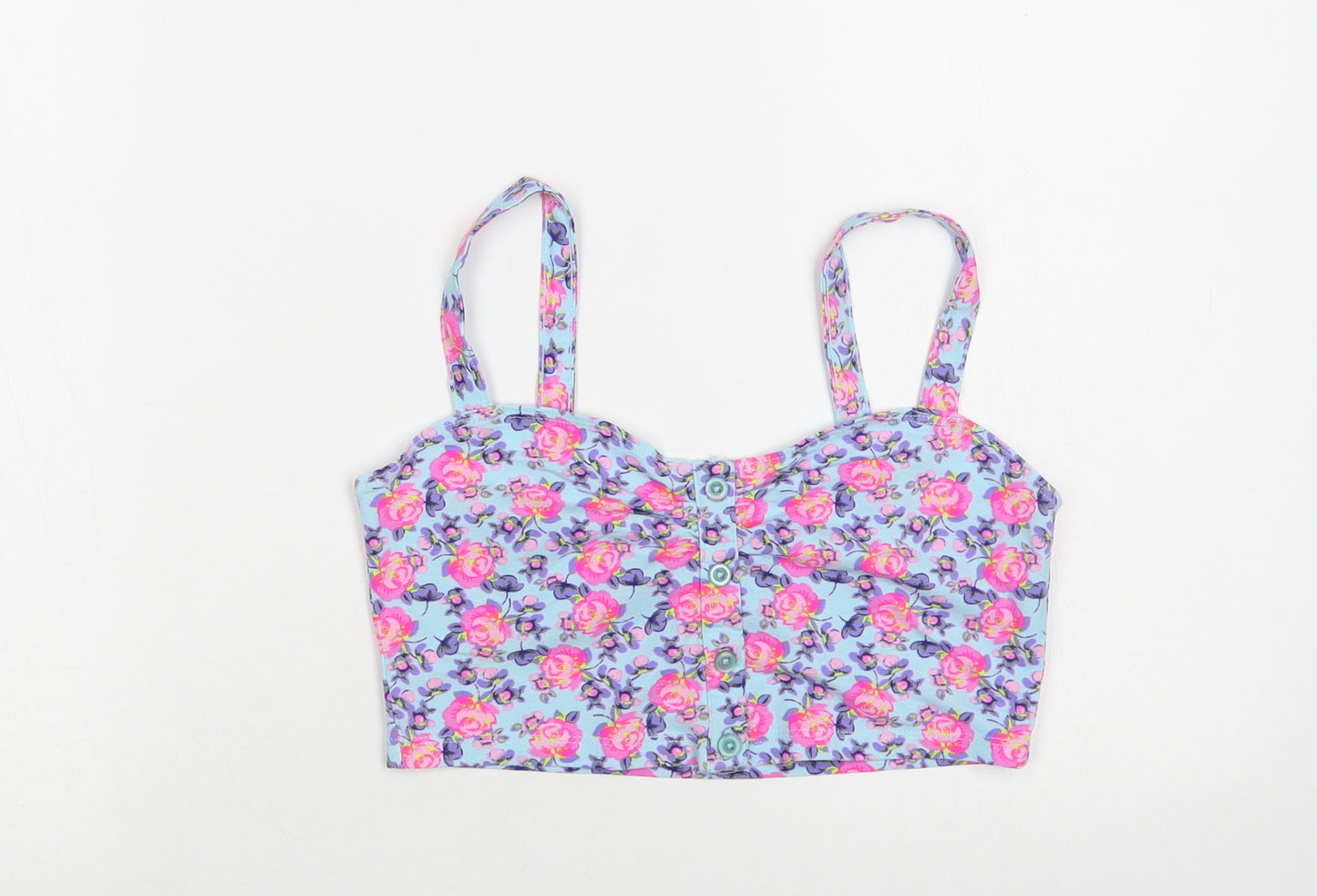 New Look Womens Blue Floral Cotton Cropped Tank Size 10 Sweetheart - Bralette Top