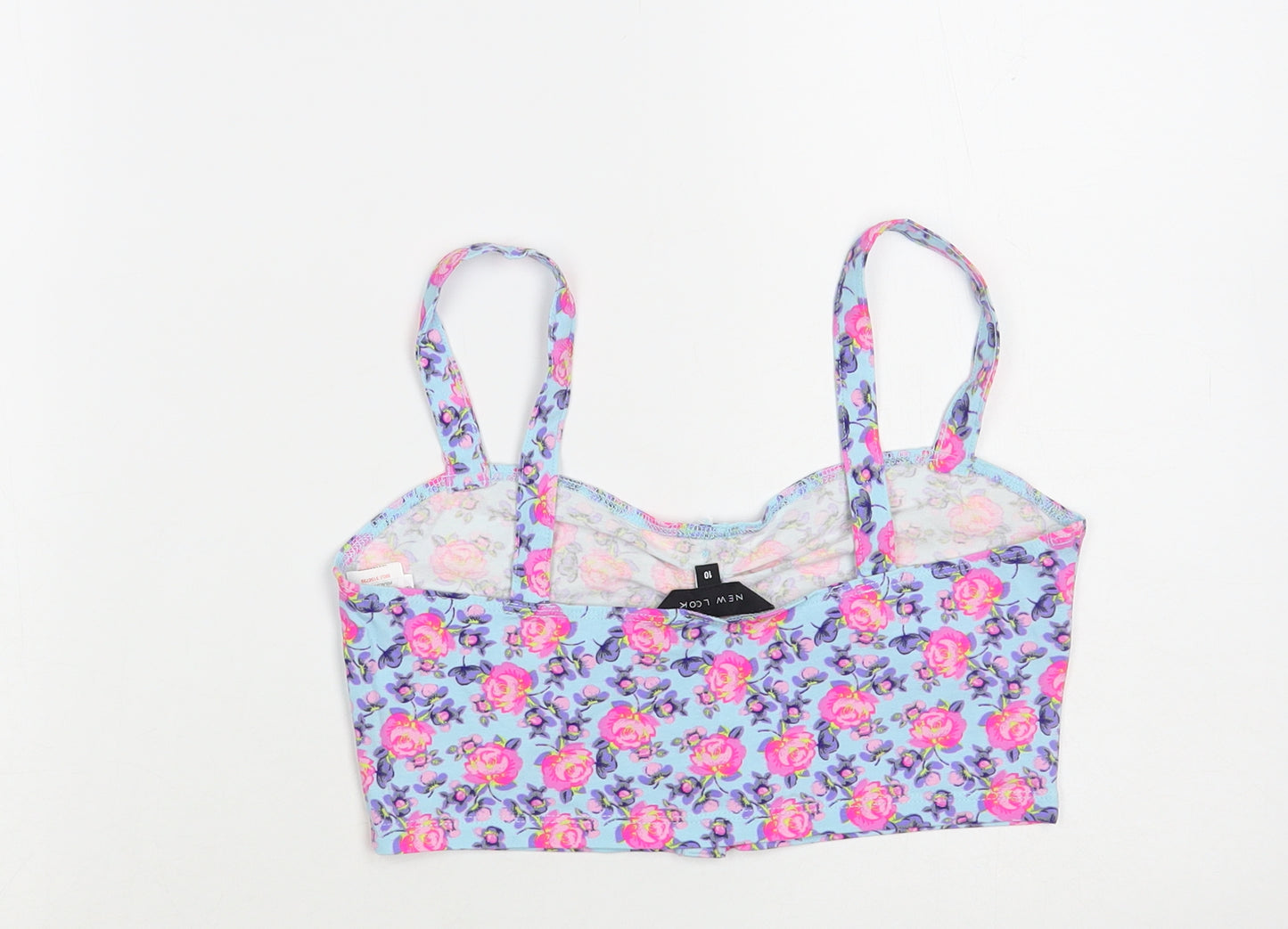 New Look Womens Blue Floral Cotton Cropped Tank Size 10 Sweetheart - Bralette Top
