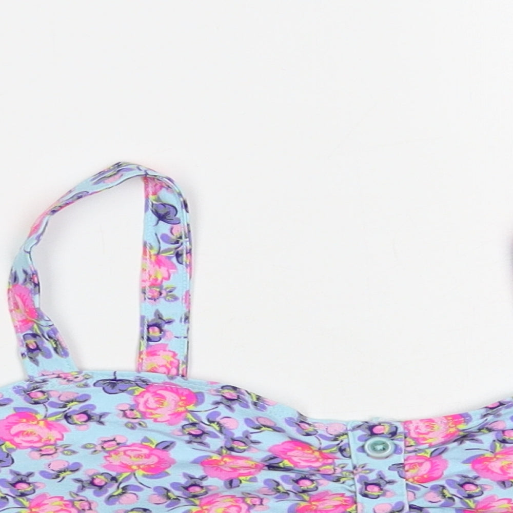 New Look Womens Blue Floral Cotton Cropped Tank Size 10 Sweetheart - Bralette Top