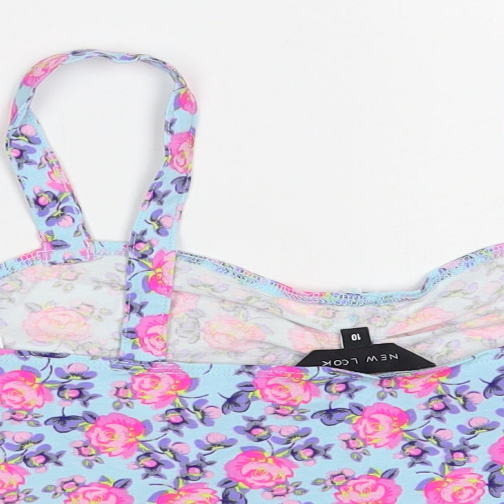 New Look Womens Blue Floral Cotton Cropped Tank Size 10 Sweetheart - Bralette Top