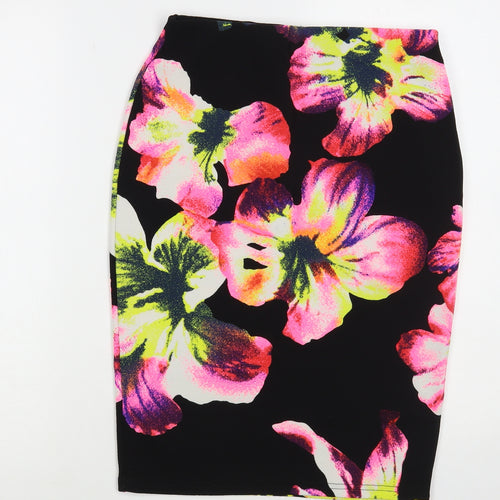Silk Womens Black Floral Polyester Straight & Pencil Skirt Size M