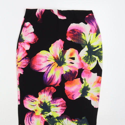 Silk Womens Black Floral Polyester Straight & Pencil Skirt Size M