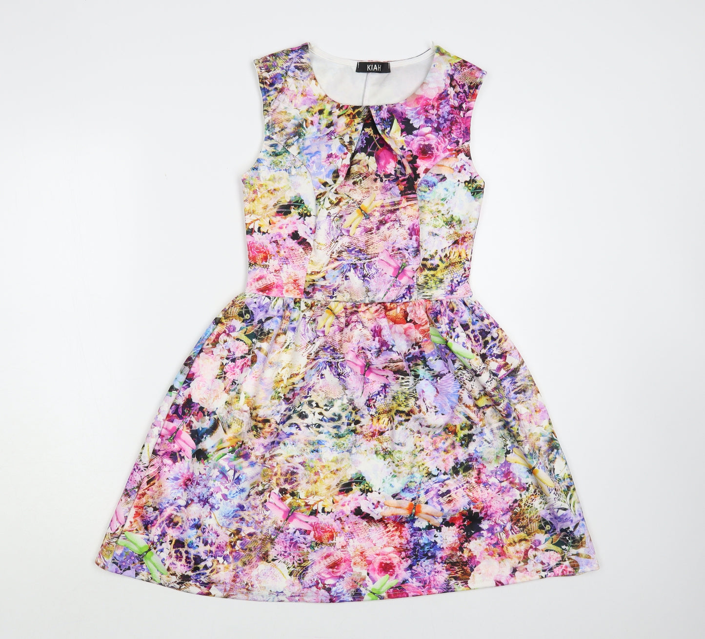 Kiah Womens Multicoloured Floral Polyester Fit & Flare Size 10 Round Neck Pullover