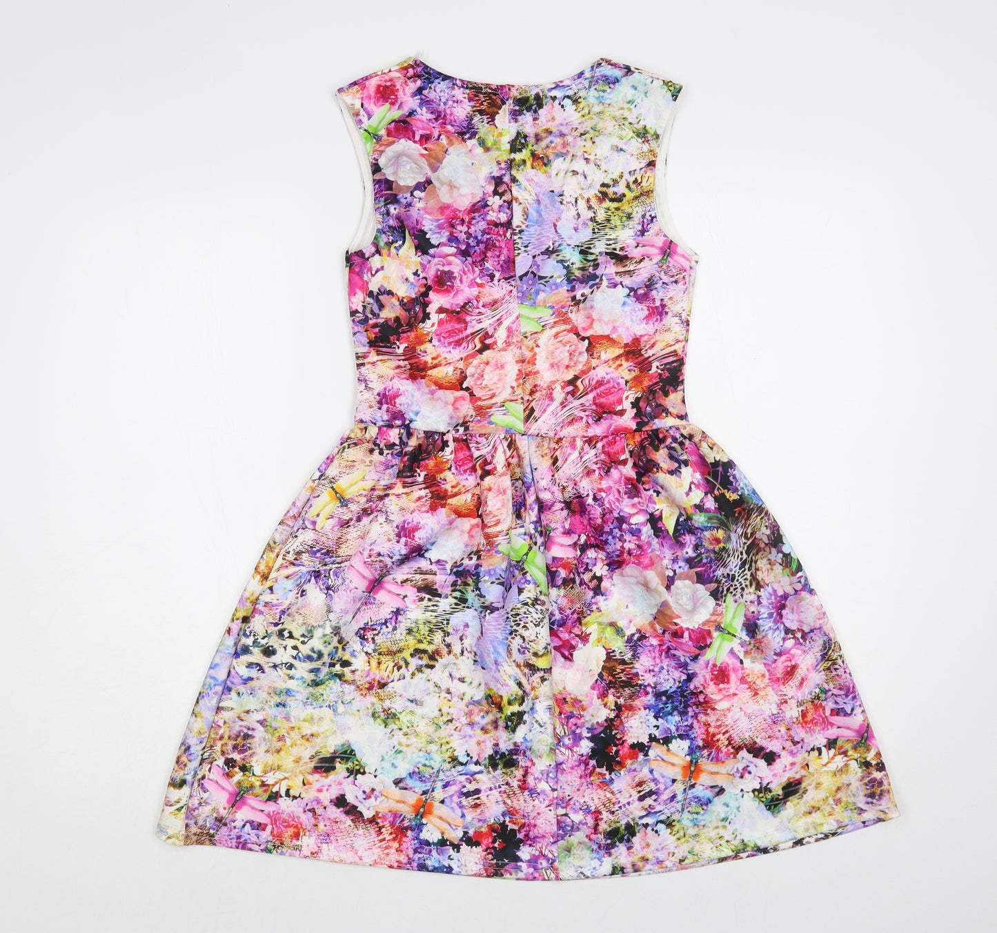 Kiah Womens Multicoloured Floral Polyester Fit & Flare Size 10 Round Neck Pullover