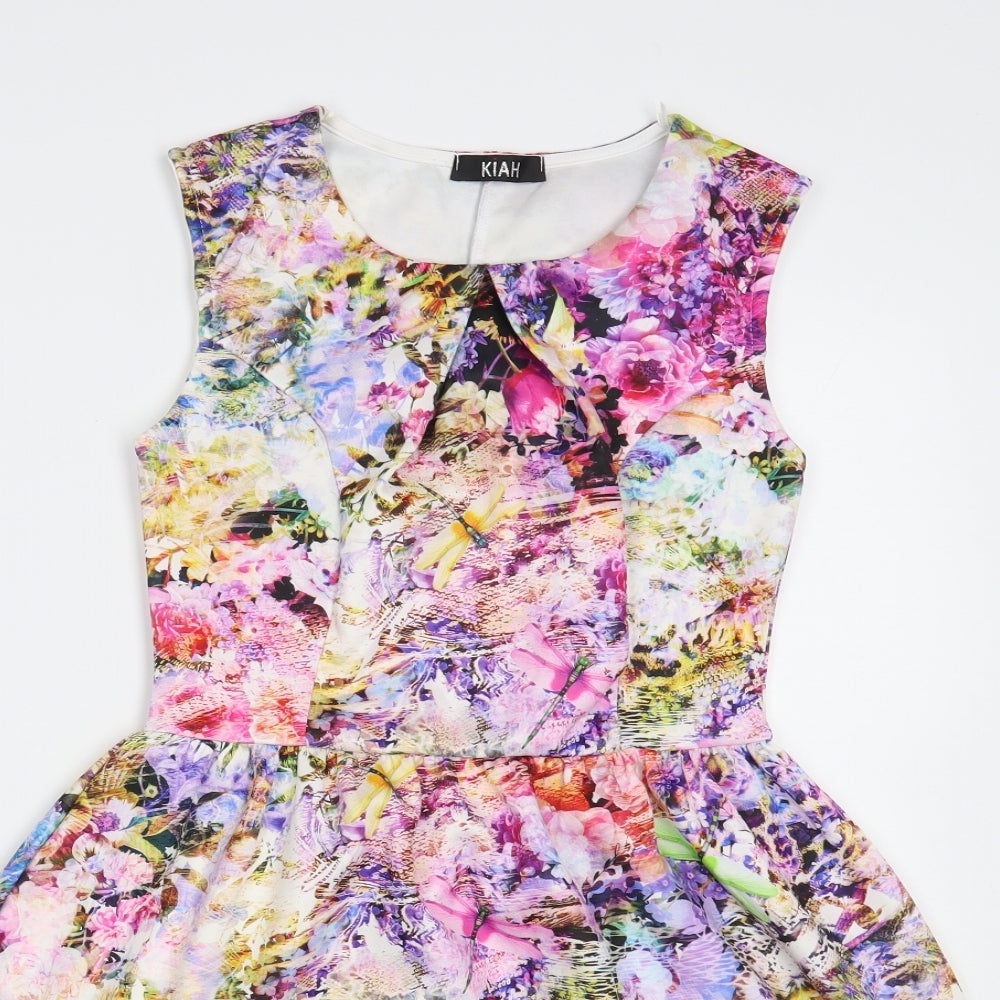 Kiah Womens Multicoloured Floral Polyester Fit & Flare Size 10 Round Neck Pullover