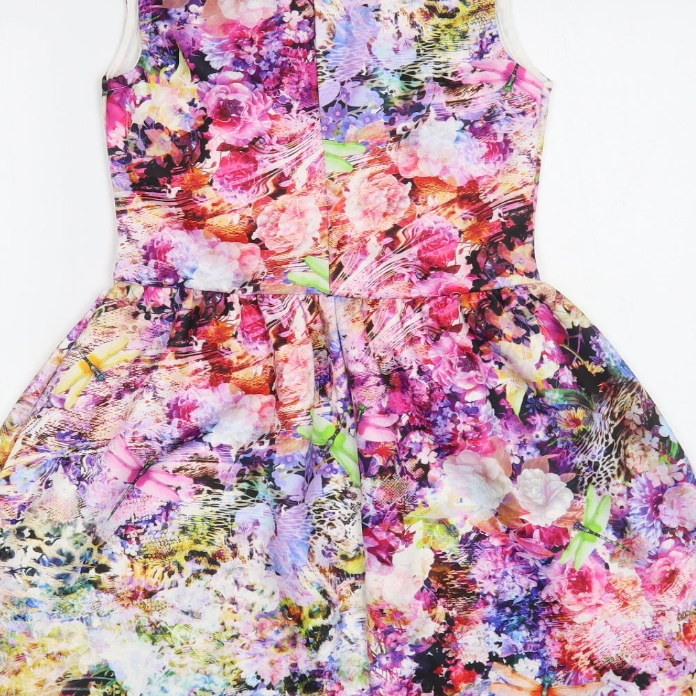 Kiah Womens Multicoloured Floral Polyester Fit & Flare Size 10 Round Neck Pullover