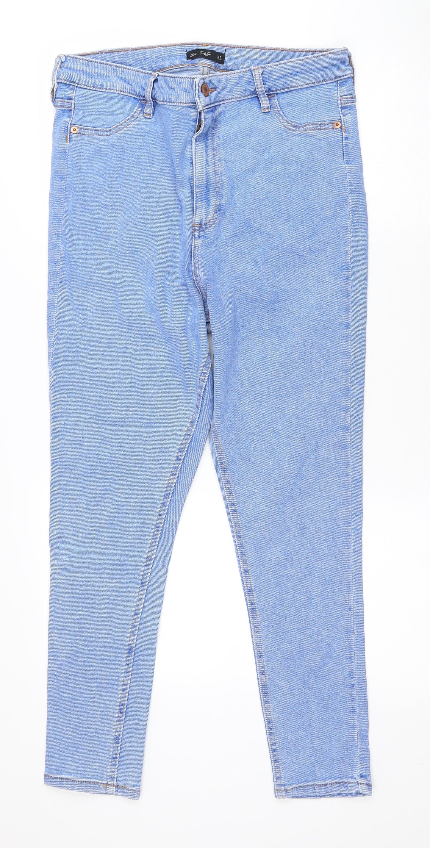 F&F Womens Blue Cotton Skinny Jeans Size 16 L24.5 in Regular Zip