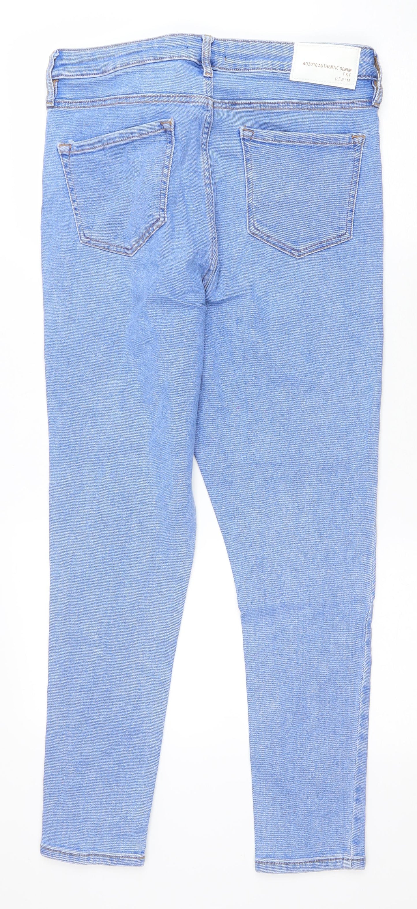 F&F Womens Blue Cotton Skinny Jeans Size 16 L24.5 in Regular Zip