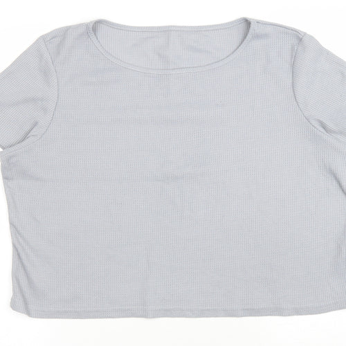 Preworn Womens Grey Polyester Cropped T-Shirt Size XL Boat Neck - Waffle Knit