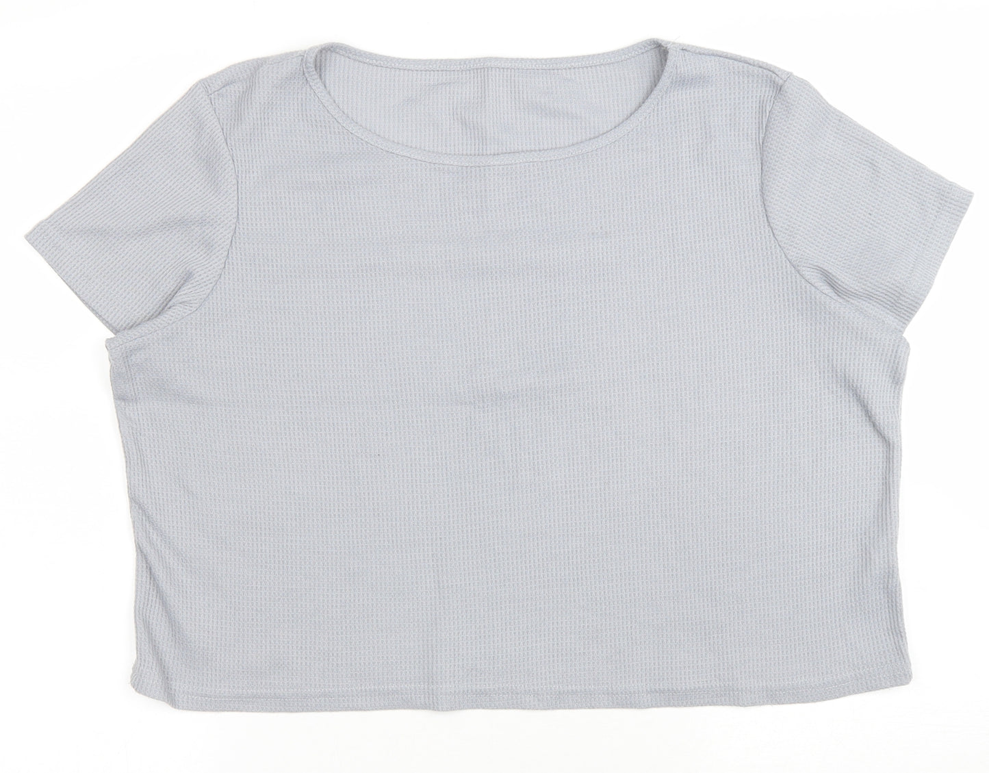 Preworn Womens Grey Polyester Cropped T-Shirt Size XL Boat Neck - Waffle Knit