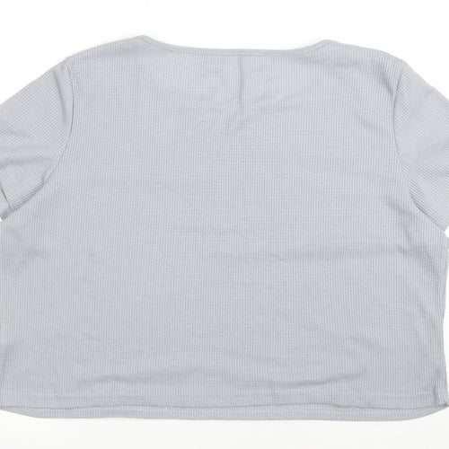 Preworn Womens Grey Polyester Cropped T-Shirt Size XL Boat Neck - Waffle Knit