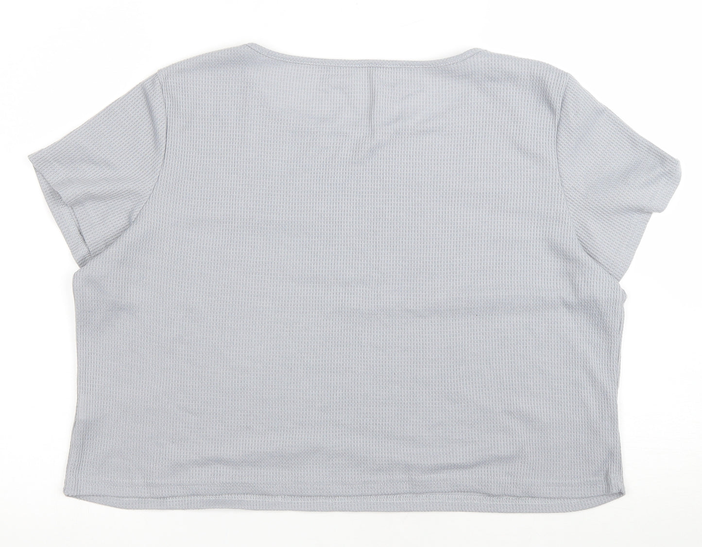 Preworn Womens Grey Polyester Cropped T-Shirt Size XL Boat Neck - Waffle Knit