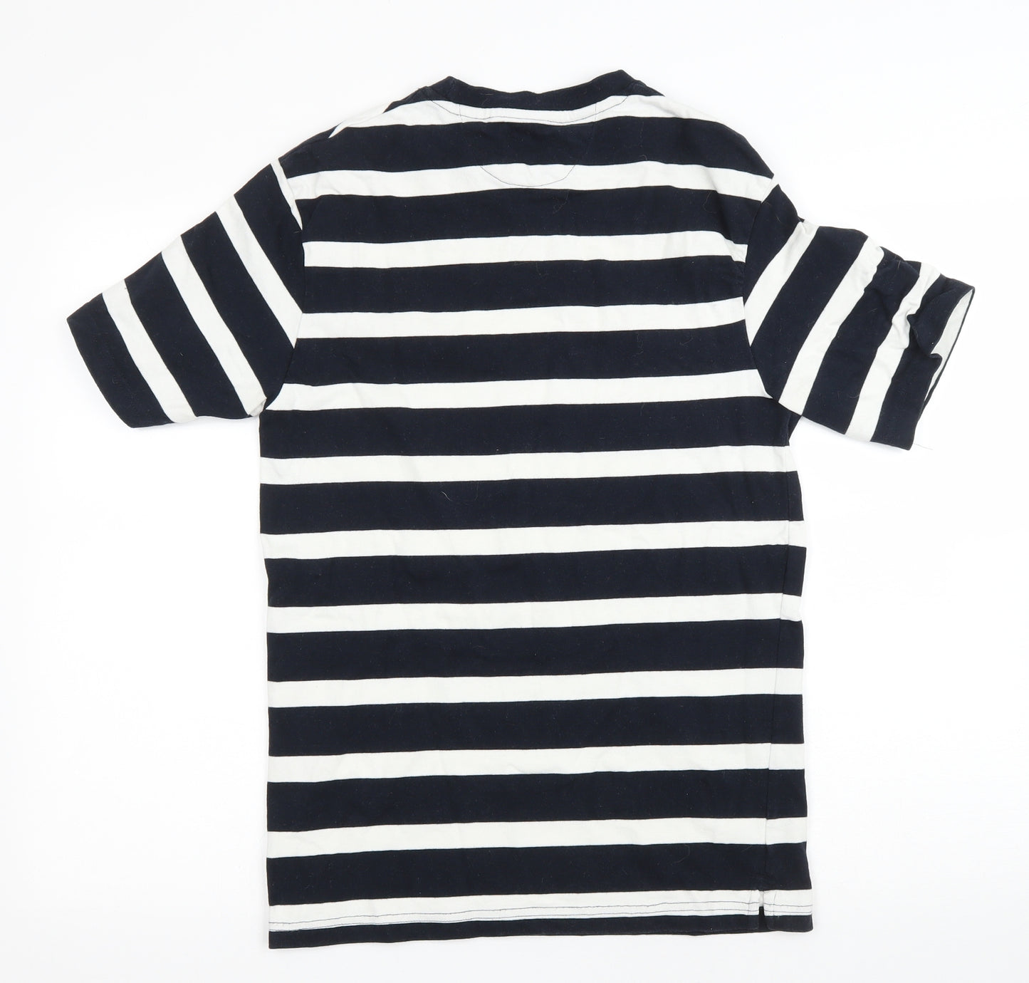 Zara Mens Blue Striped Cotton T-Shirt Size S Round Neck