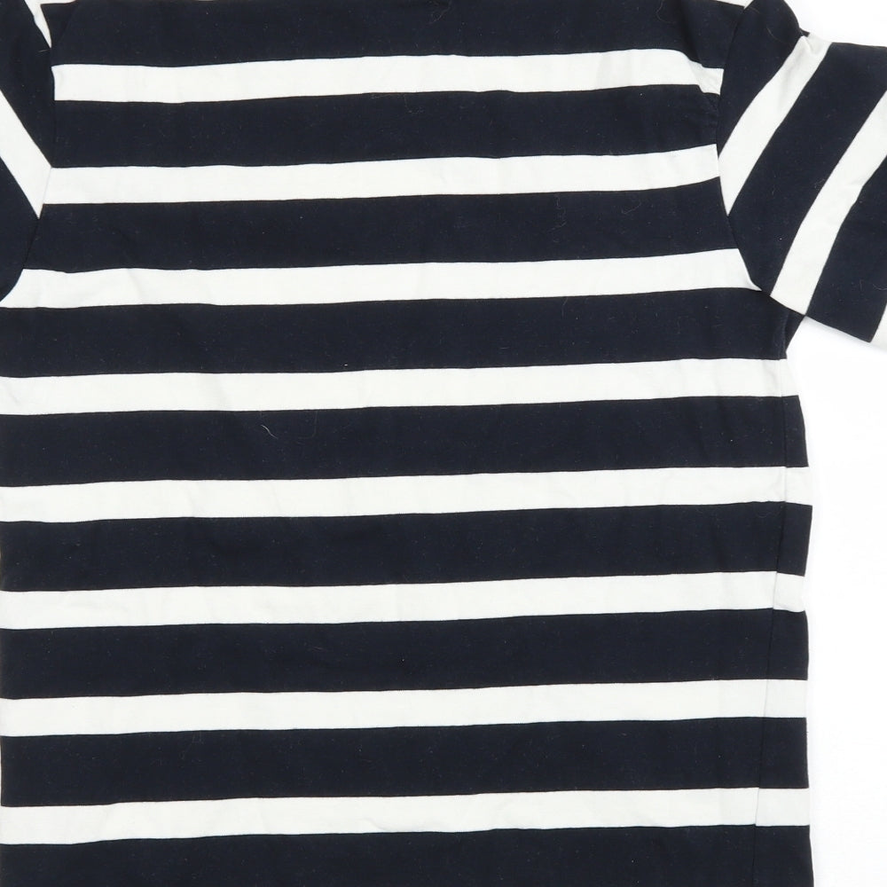 Zara Mens Blue Striped Cotton T-Shirt Size S Round Neck