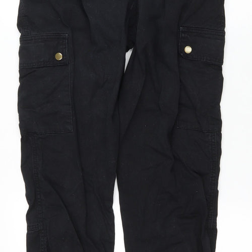 New Look Womens Black Cotton Cargo Trousers Size 12 L26 in Regular Zip