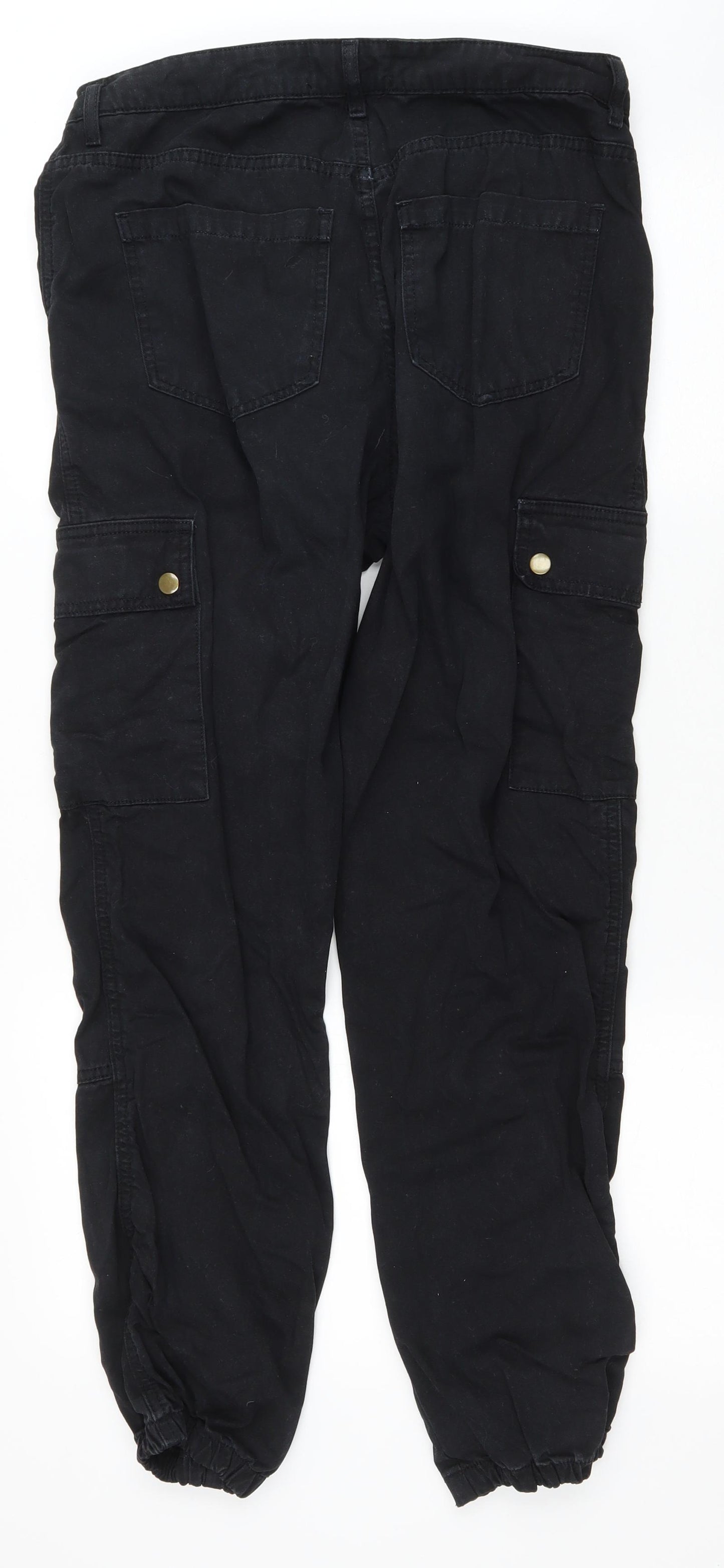 New Look Womens Black Cotton Cargo Trousers Size 12 L26 in Regular Zip