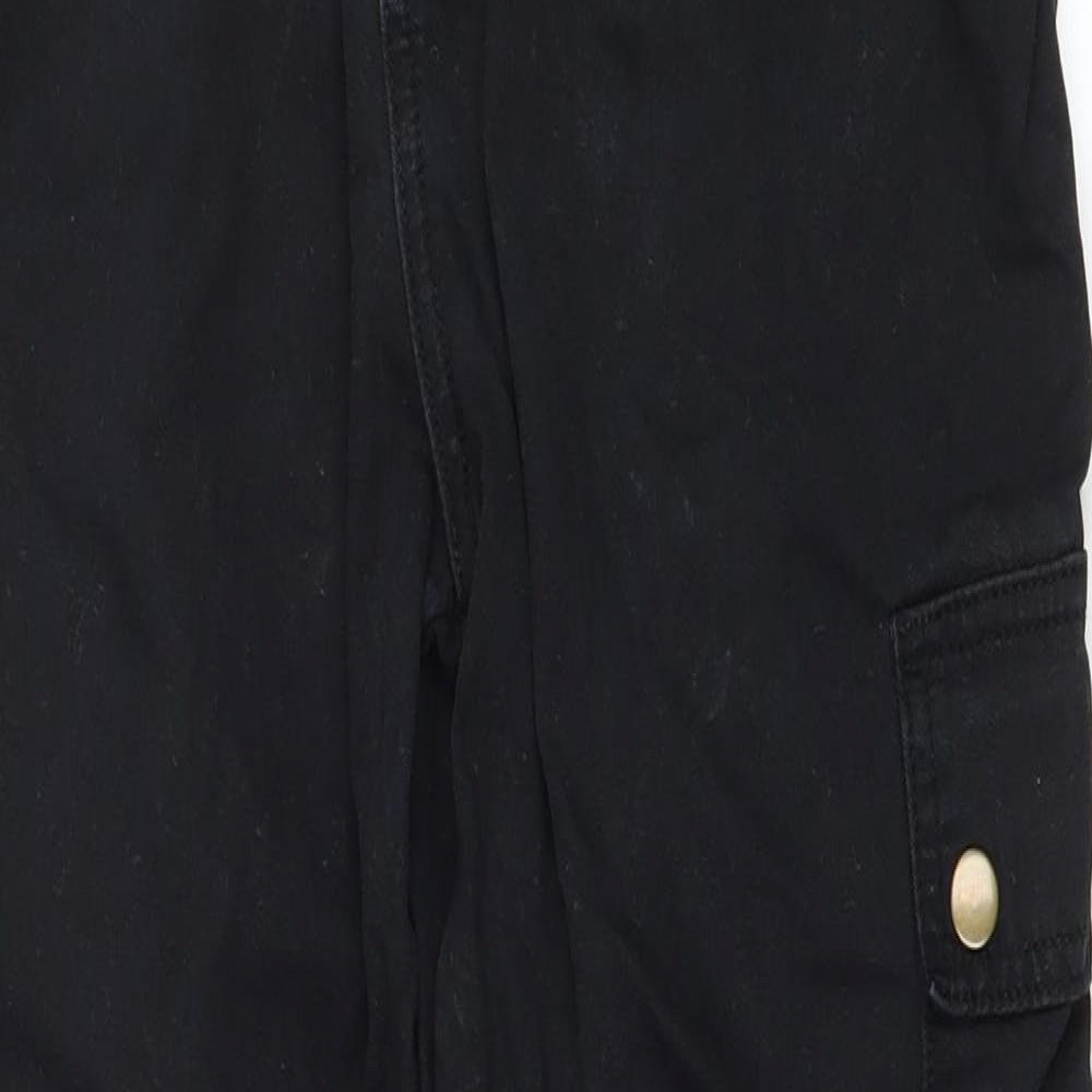 New Look Womens Black Cotton Cargo Trousers Size 12 L26 in Regular Zip