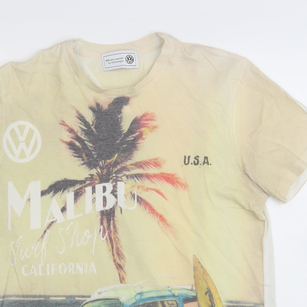 George Mens Yellow Cotton T-Shirt Size S Round Neck - Malibu. Volkswagen
