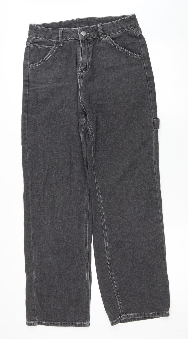 Preworn Womens Grey Polyester Straight Jeans Size L L26 in Regular Zip