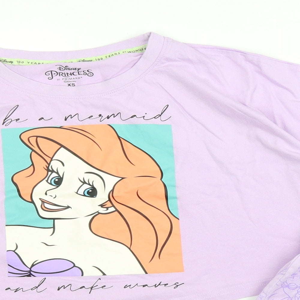 Primark Womens Purple Solid Cotton Top Pyjama Set Size XS - The Little Mermaid
