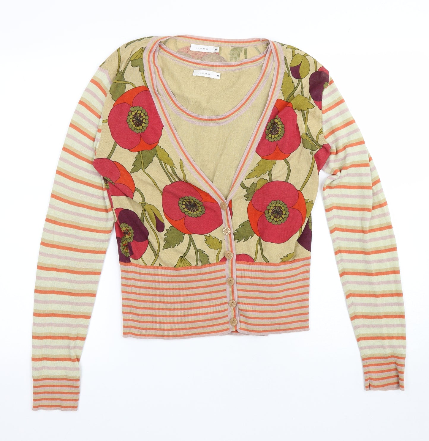 Linea Womens Multicoloured V-Neck Floral Cotton Cardigan Jumper Size M - Tank top & Cardigan set