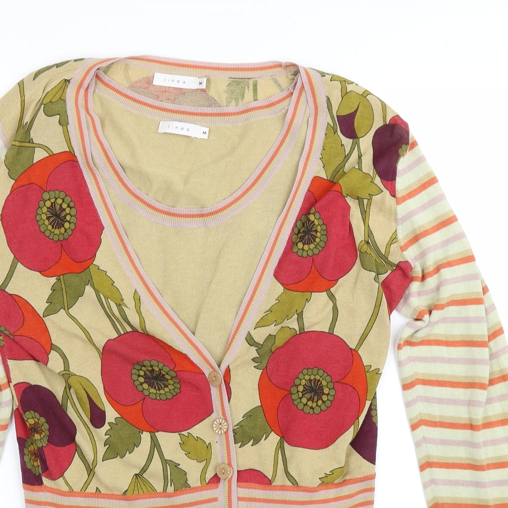 Linea Womens Multicoloured V-Neck Floral Cotton Cardigan Jumper Size M - Tank top & Cardigan set