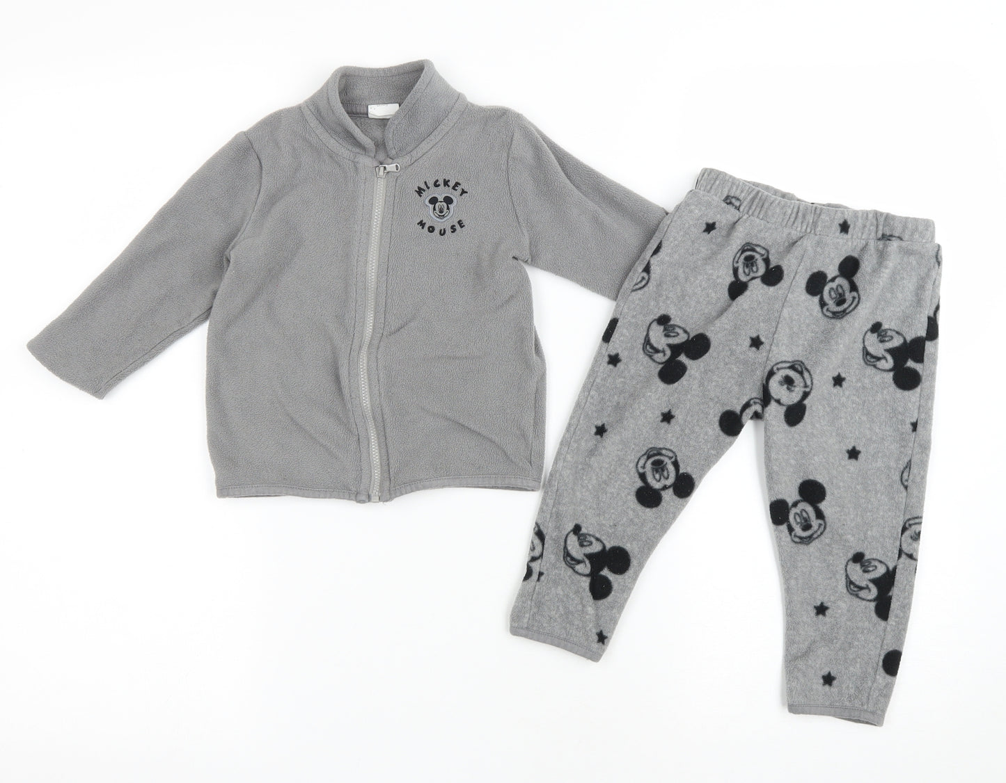 Tesco Baby Grey Animal Print Polyester Set Lounge Set Size 12-18 Months Zip - Mickie Mouse