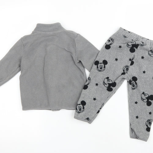 Tesco Baby Grey Animal Print Polyester Set Lounge Set Size 12-18 Months Zip - Mickie Mouse