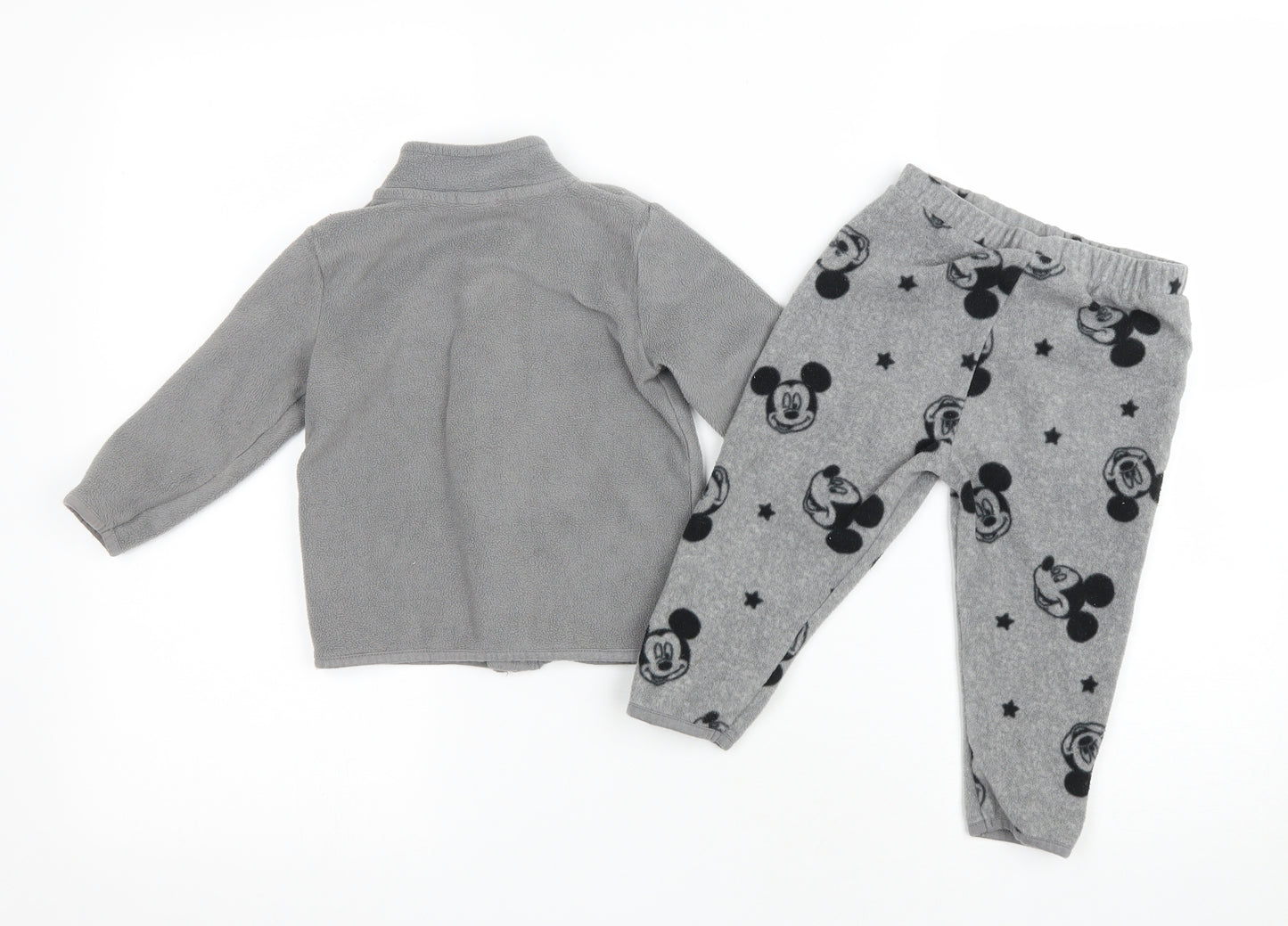 Tesco Baby Grey Animal Print Polyester Set Lounge Set Size 12-18 Months Zip - Mickie Mouse