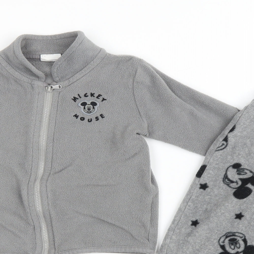Tesco Baby Grey Animal Print Polyester Set Lounge Set Size 12-18 Months Zip - Mickie Mouse