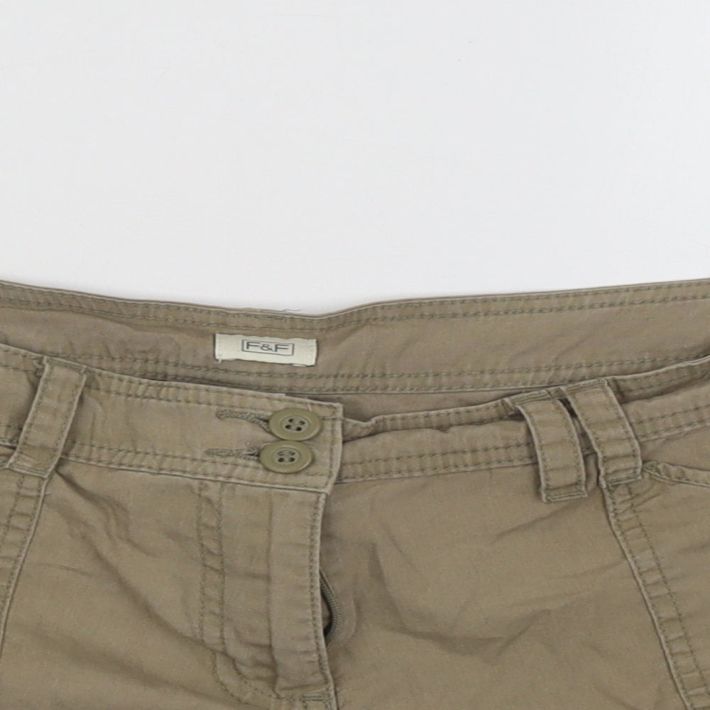 F&F Womens Brown Cotton Hot Pants Shorts Size 10 Regular Button