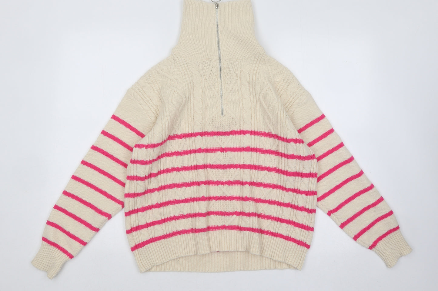 TU Womens Pink High Neck Striped Polyester Pullover Jumper Size L