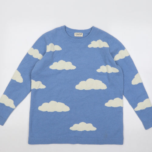 Sugarhill Womens Blue Round Neck Geometric Acrylic Pullover Jumper Size 8 - Clouds