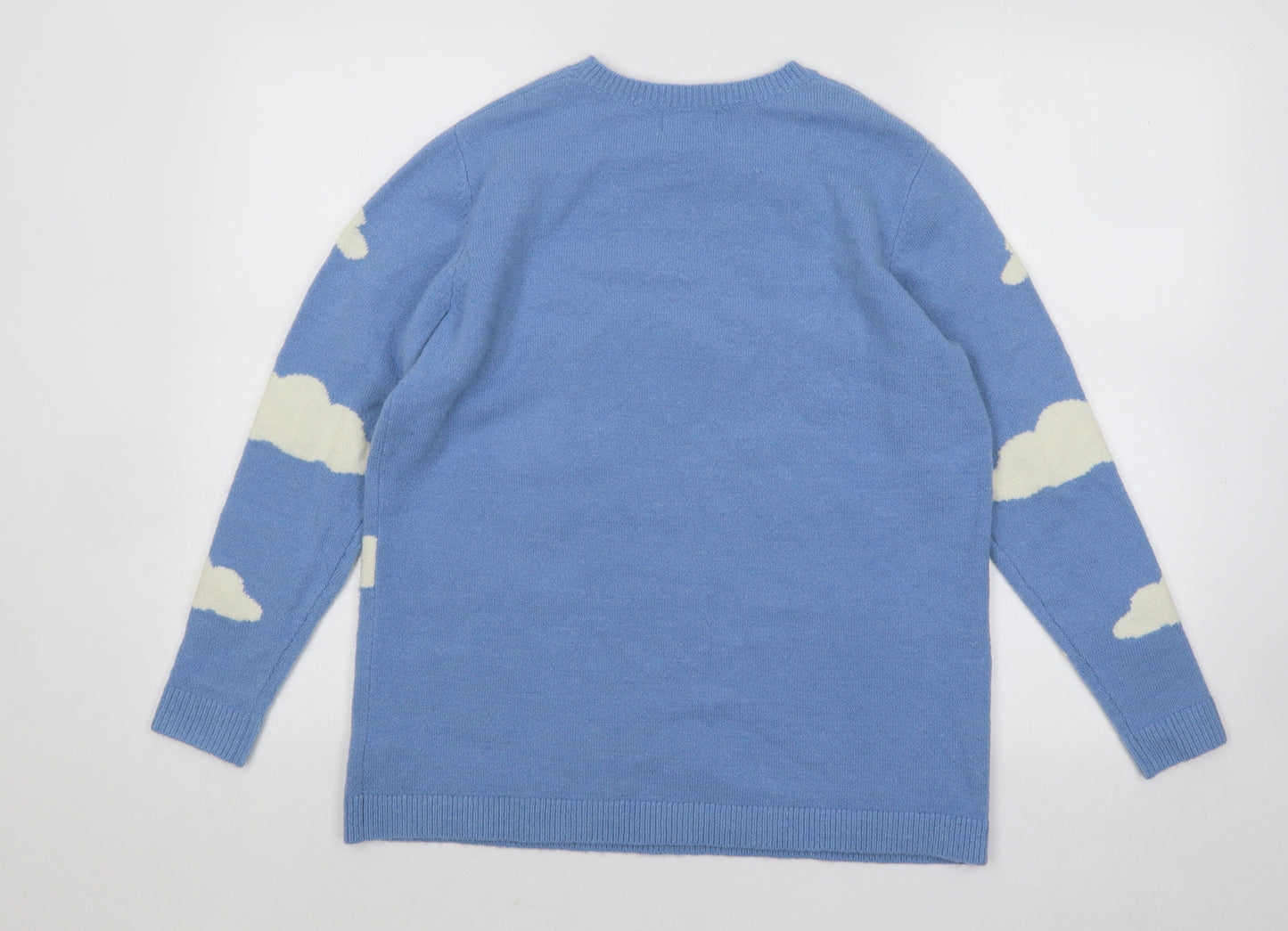 Sugarhill Womens Blue Round Neck Geometric Acrylic Pullover Jumper Size 8 - Clouds