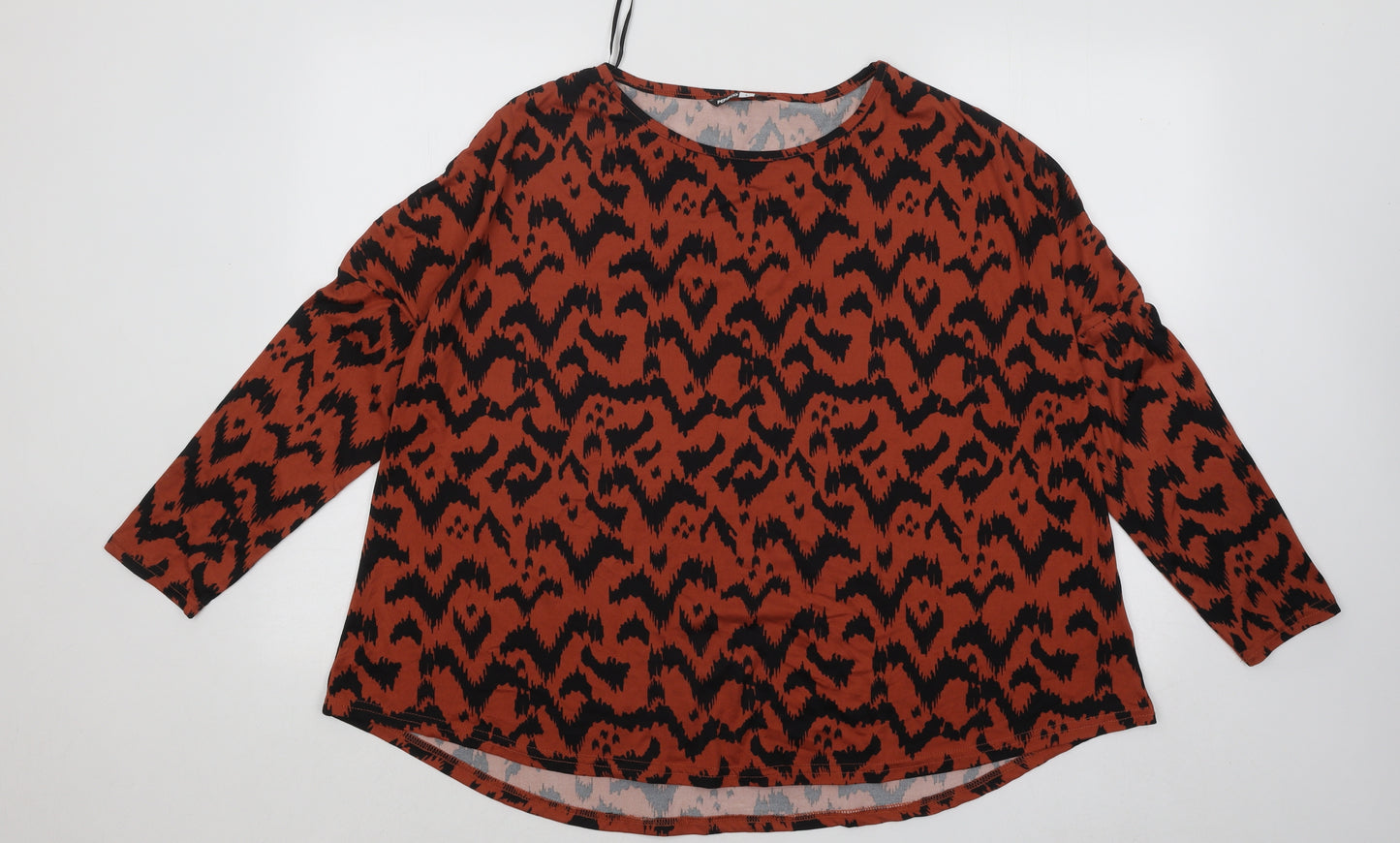 Pep&Co Womens Orange Geometric Polyester Basic T-Shirt Size L Round Neck