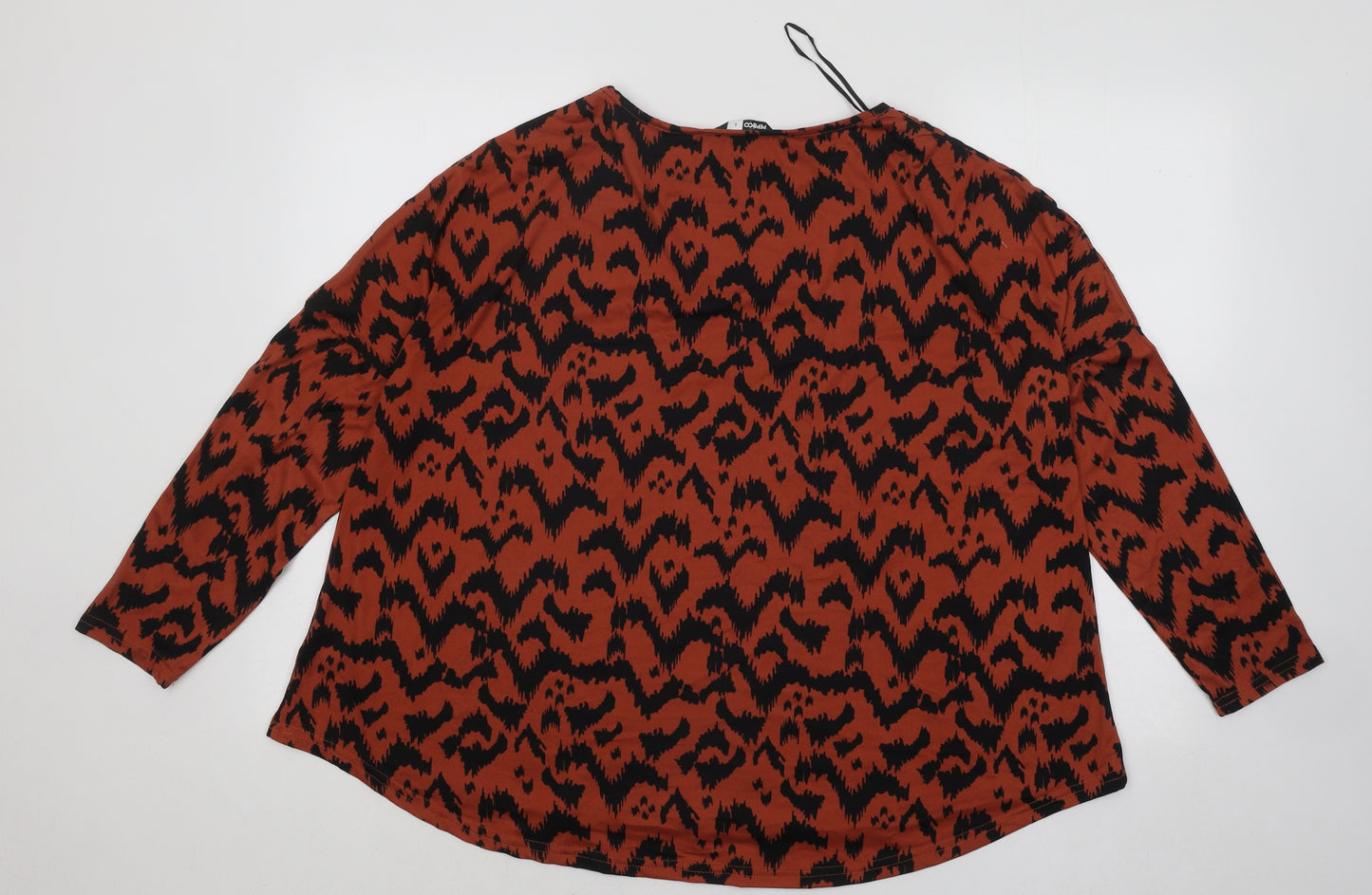 Pep&Co Womens Orange Geometric Polyester Basic T-Shirt Size L Round Neck