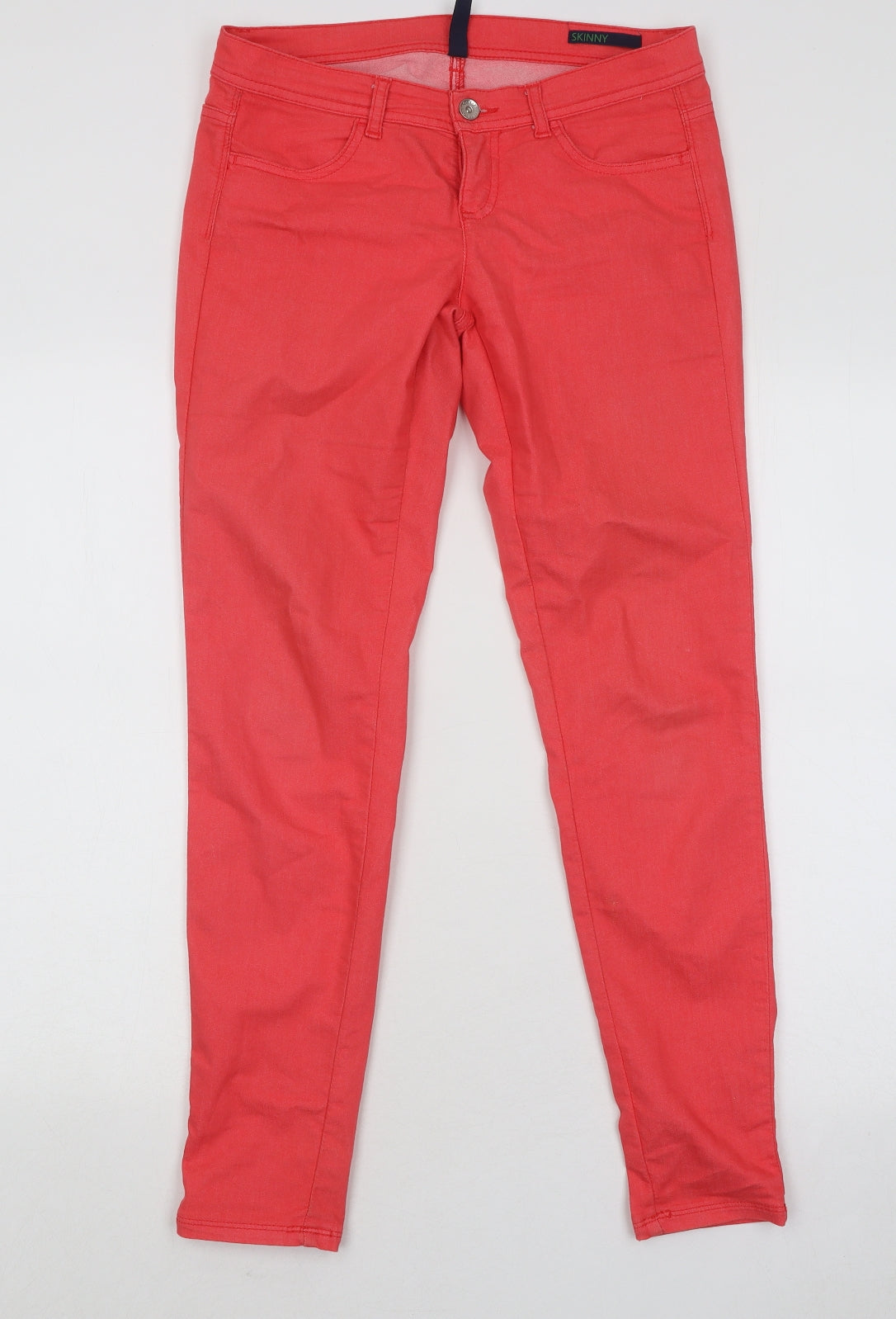 Beneton Womens Red Cotton Skinny Jeans Size 29 in L29 in Regular Button