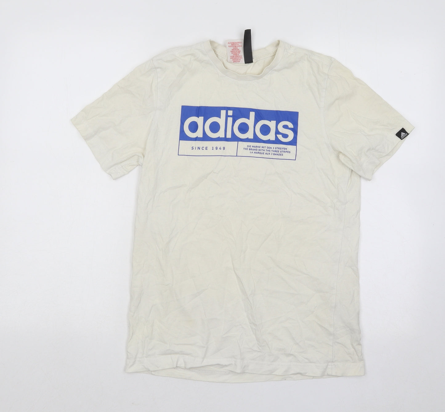 adidas Boys Ivory Cotton Basic T-Shirt Size 13-14 Years Round Neck Pullover