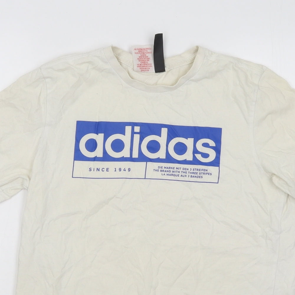 adidas Boys Ivory Cotton Basic T-Shirt Size 13-14 Years Round Neck Pullover